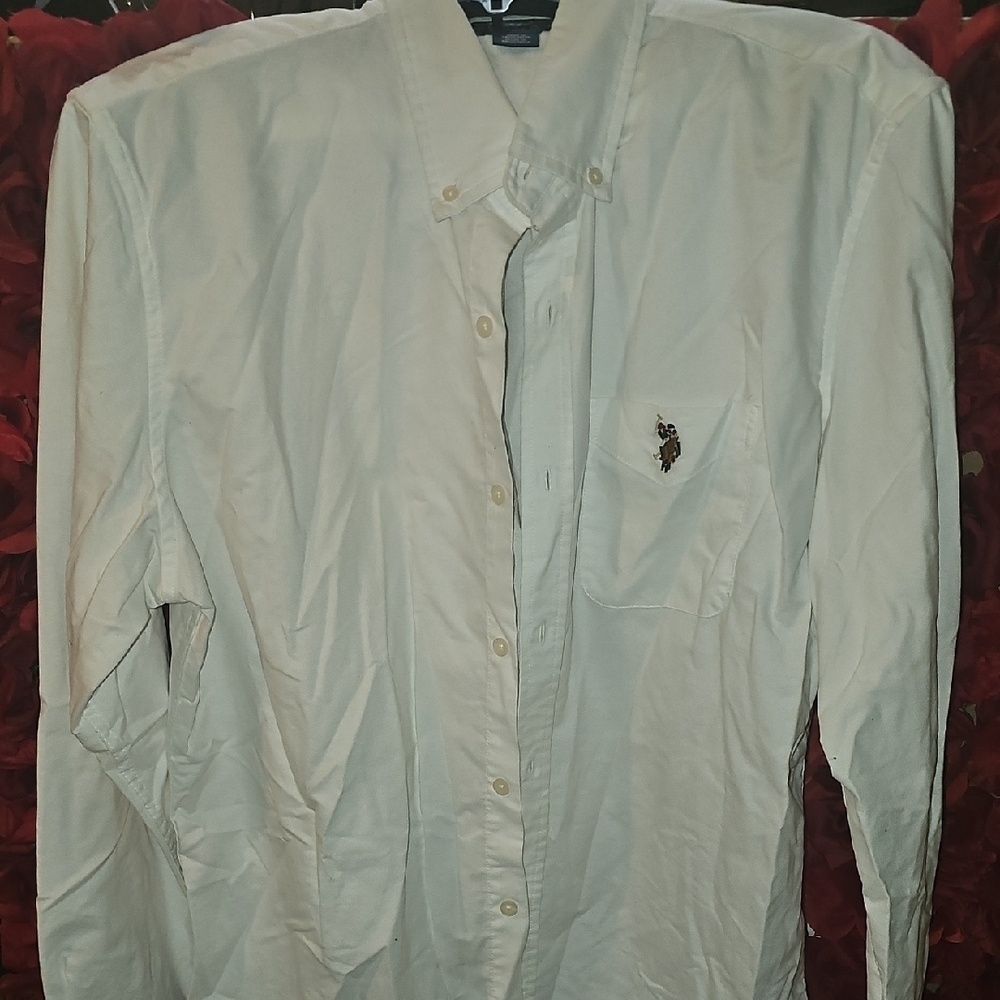 U.S. Polo Assn. Men's White Button Down Shirt with Logo Size Large